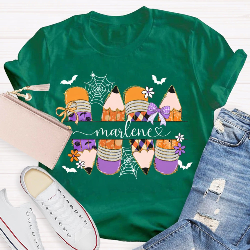 Personalized Name Colored Pencils And Bats Halloween T-shirt
