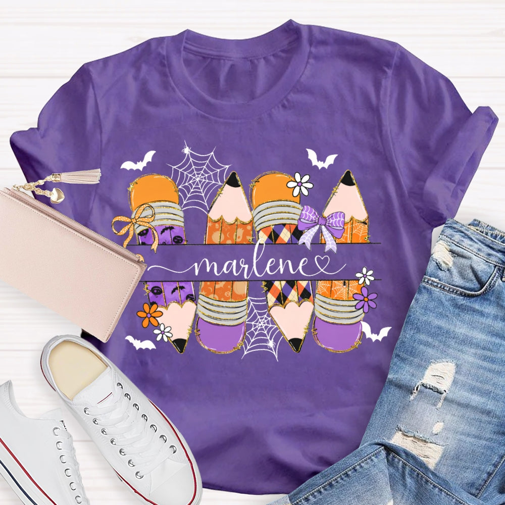 Personalized Name Colored Pencils And Bats Halloween T-shirt