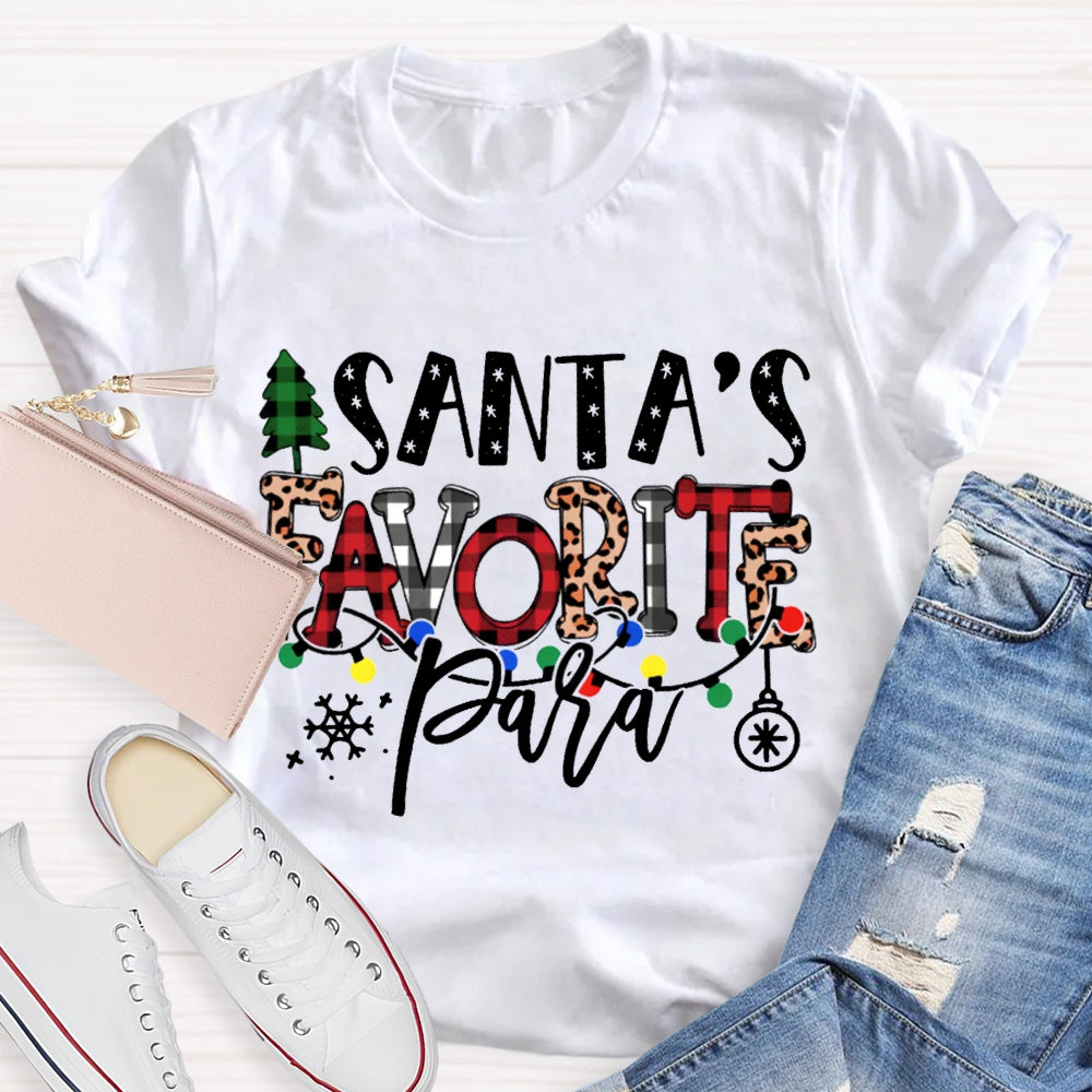 Santa'S Favorite Para Christmas Tree And Leopard Print Font T-shirt