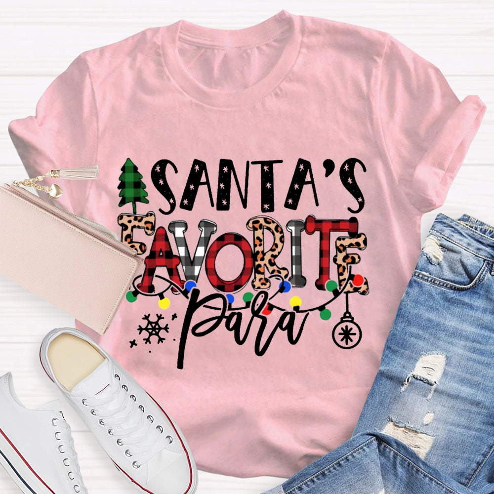 Santa'S Favorite Para Christmas Tree And Leopard Print Font T-shirt