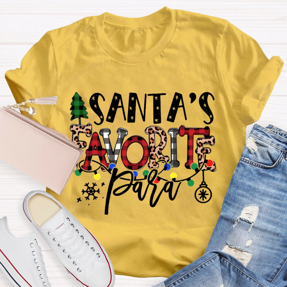 Santa'S Favorite Para Christmas Tree And Leopard Print Font T-shirt