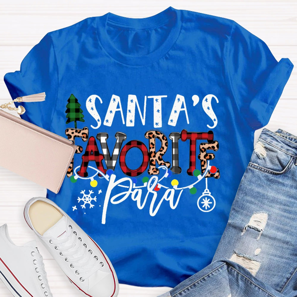 Santa'S Favorite Para Christmas Tree And Leopard Print Font T-shirt