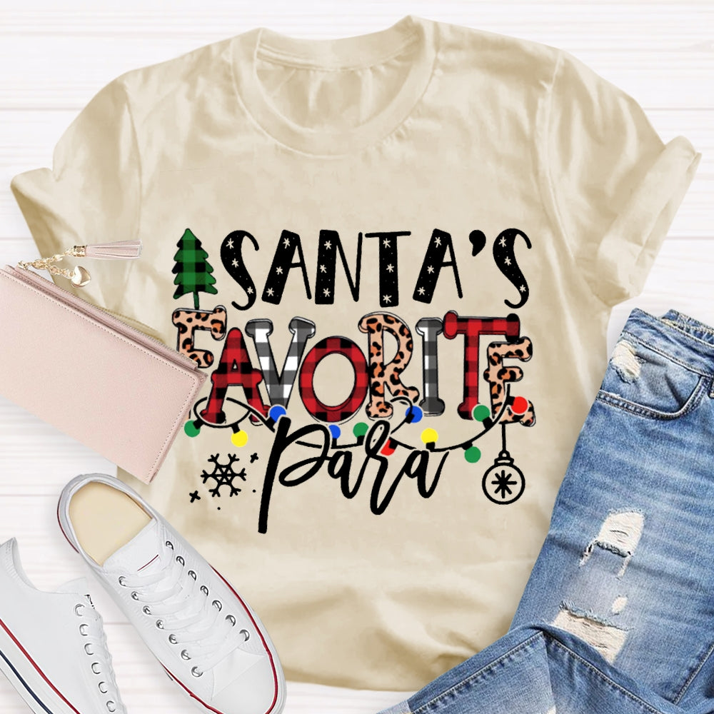 Santa'S Favorite Para Christmas Tree And Leopard Print Font T-shirt