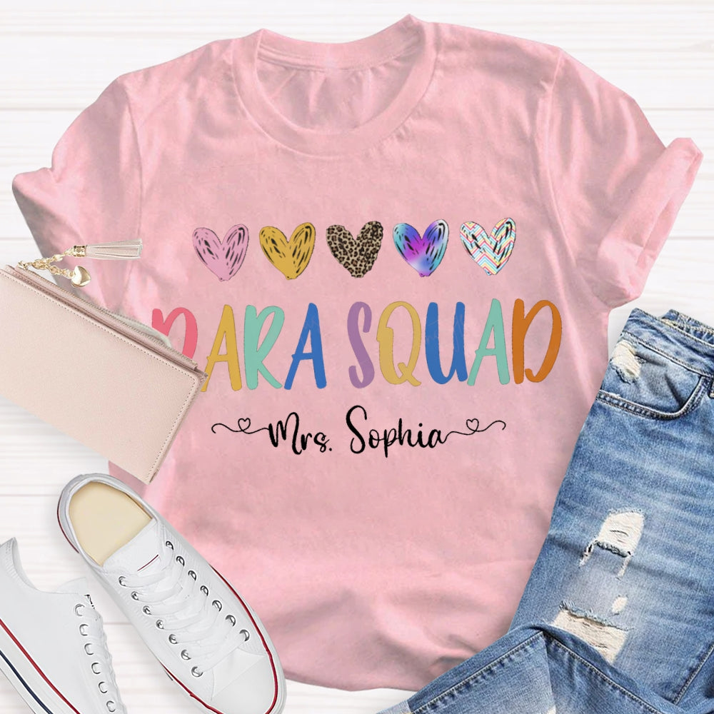 Personalized Name Para Squad Colorful Hearts And Fonts T-shirt