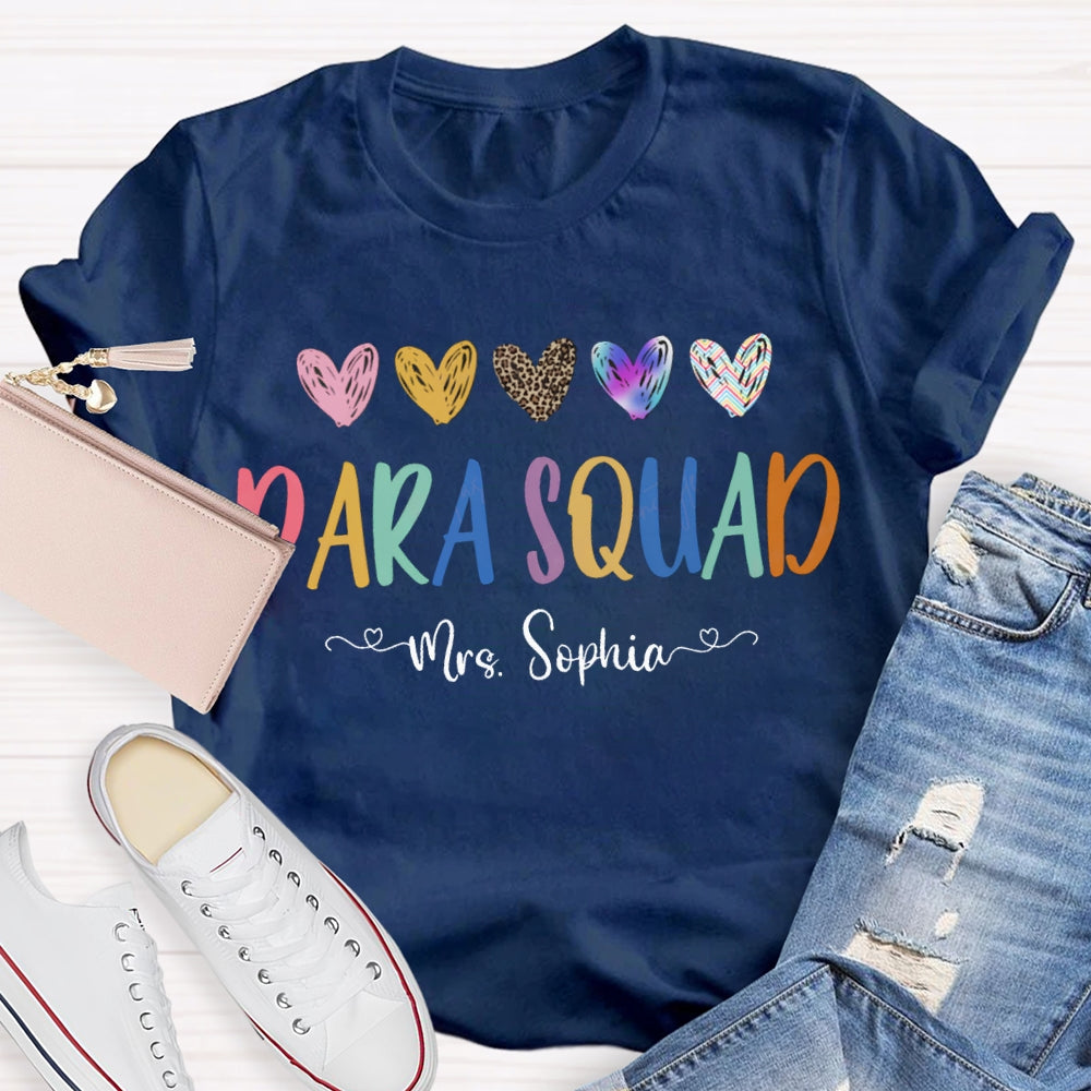 Personalized Name Para Squad Colorful Hearts And Fonts T-shirt