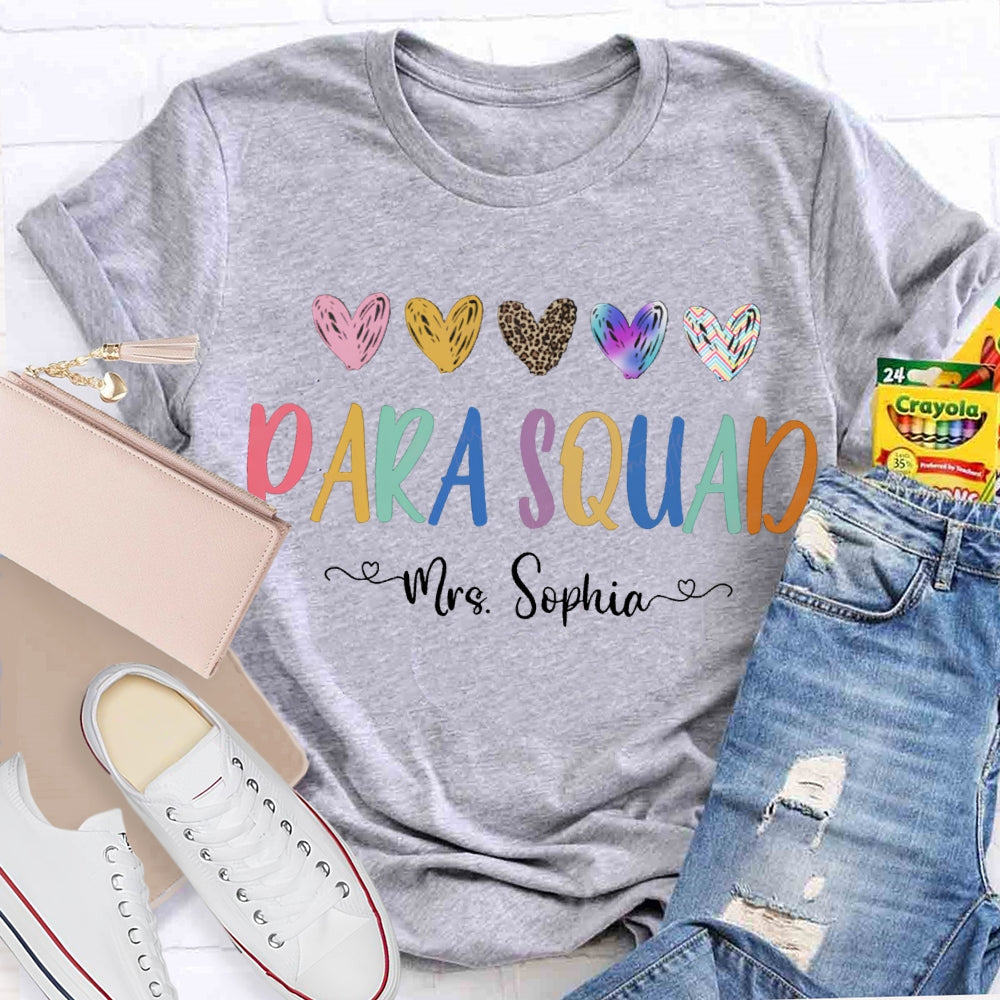 Personalized Name Para Squad Colorful Hearts And Fonts T-shirt