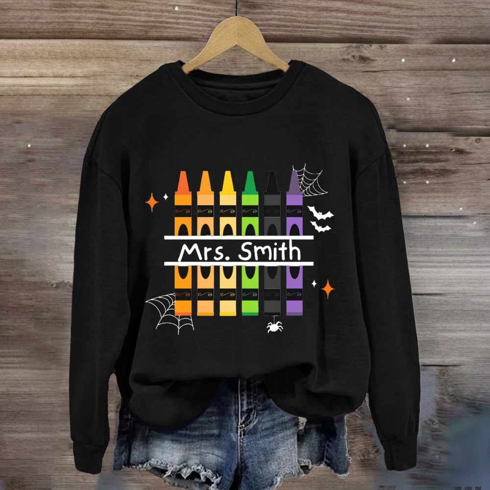 Personalized Name Colored Pens Halloween Sweatshirt