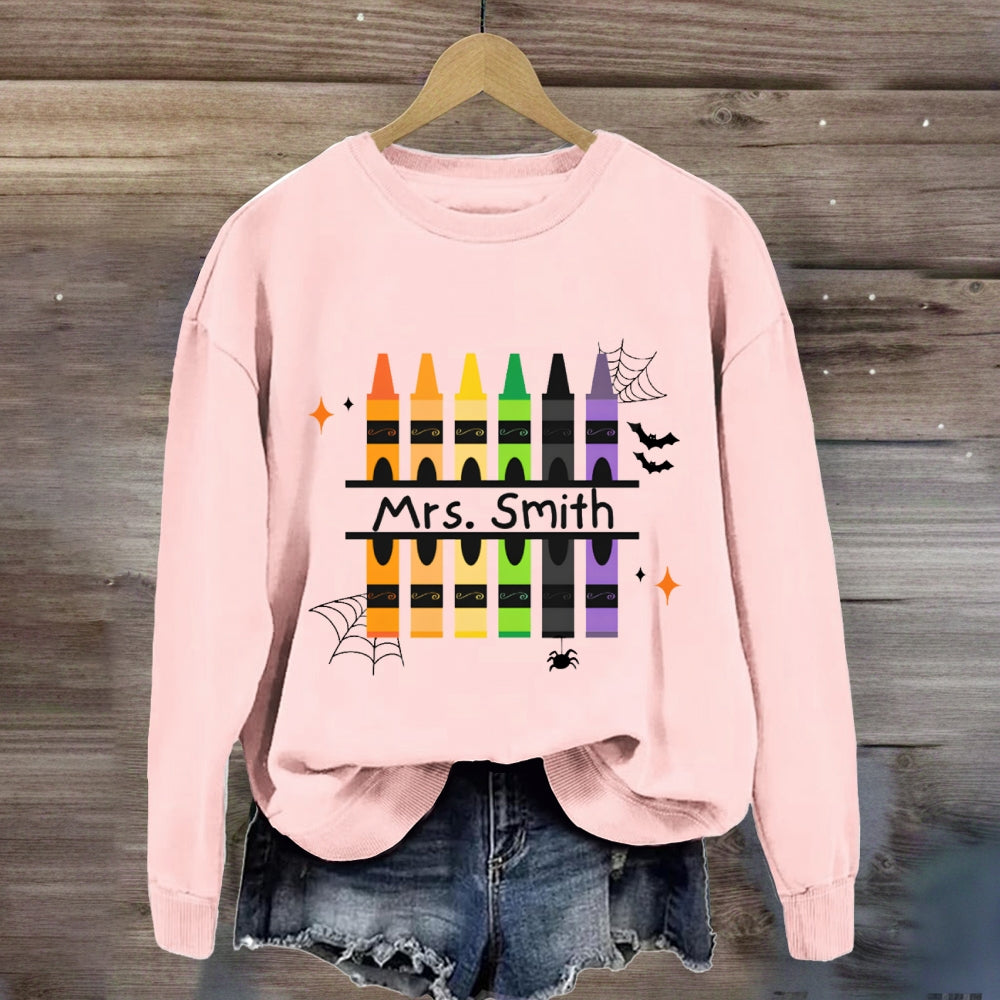 Personalized Name Colored Pens Halloween Sweatshirt
