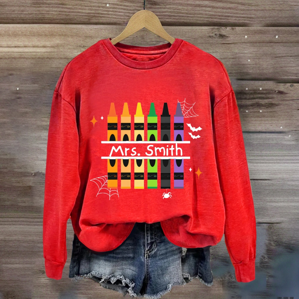 Personalized Name Colored Pens Halloween Sweatshirt