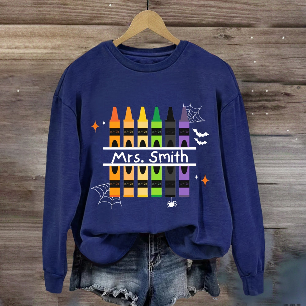 Personalized Name Colored Pens Halloween Sweatshirt