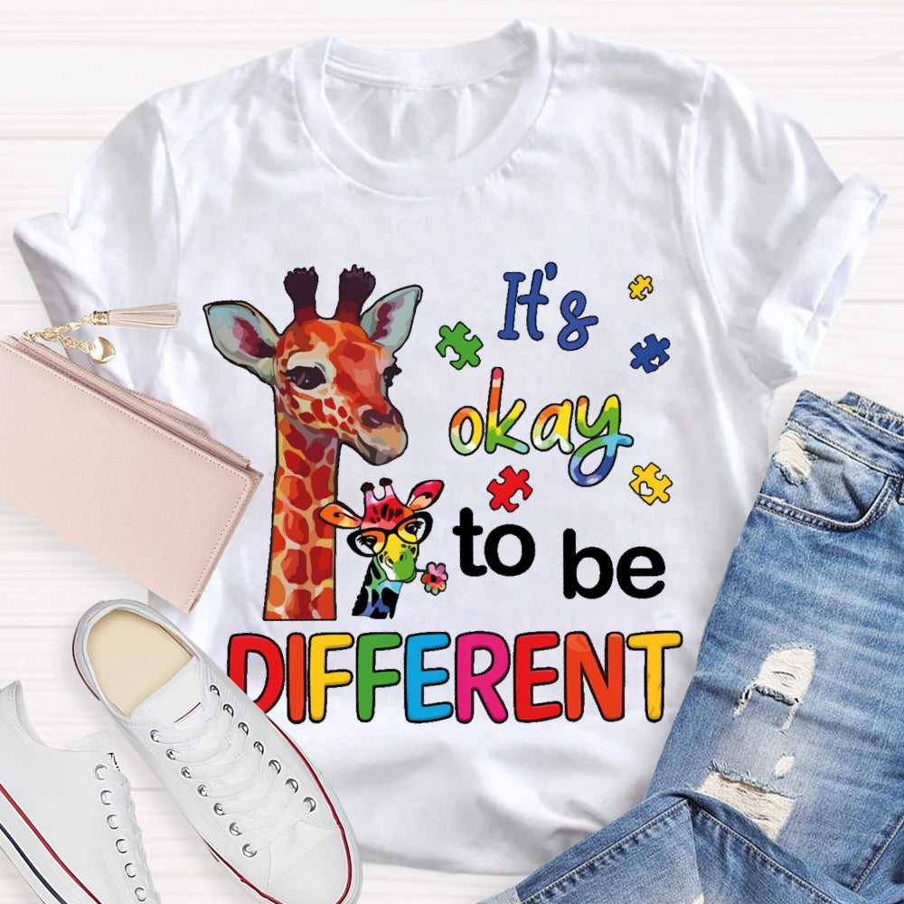 It's Ok To Be Different Autism Awareness Colorful Giraffe T-shirt