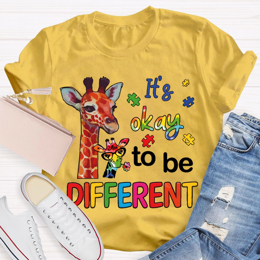 It's Ok To Be Different Autism Awareness Colorful Giraffe T-shirt