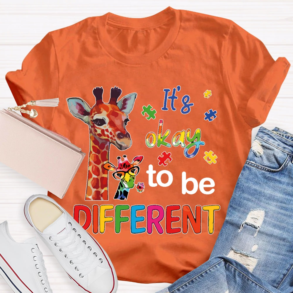 It's Ok To Be Different Autism Awareness Colorful Giraffe T-shirt