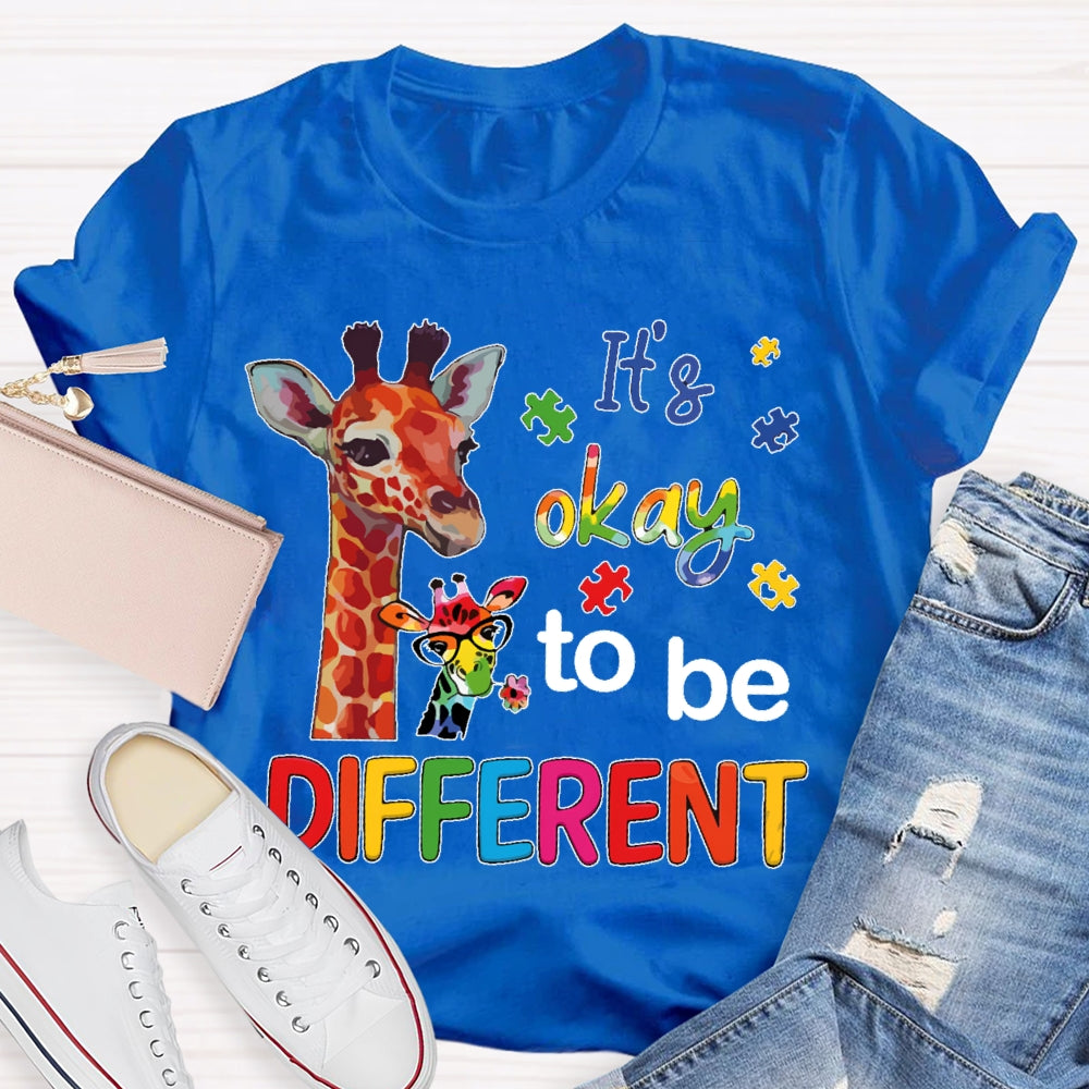 It's Ok To Be Different Autism Awareness Colorful Giraffe T-shirt