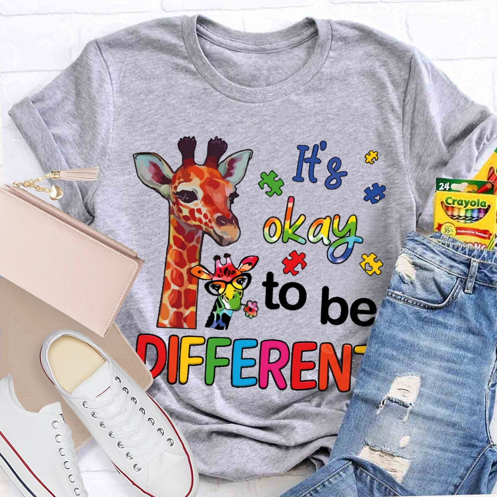 It's Ok To Be Different Autism Awareness Colorful Giraffe T-shirt