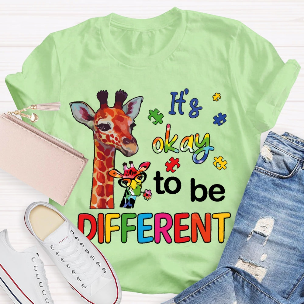 It's Ok To Be Different Autism Awareness Colorful Giraffe T-shirt