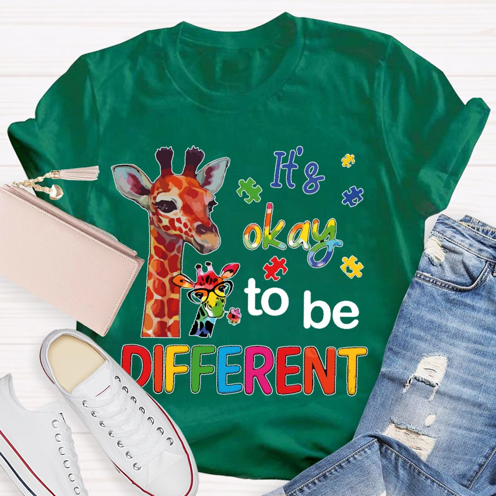 It's Ok To Be Different Autism Awareness Colorful Giraffe T-shirt