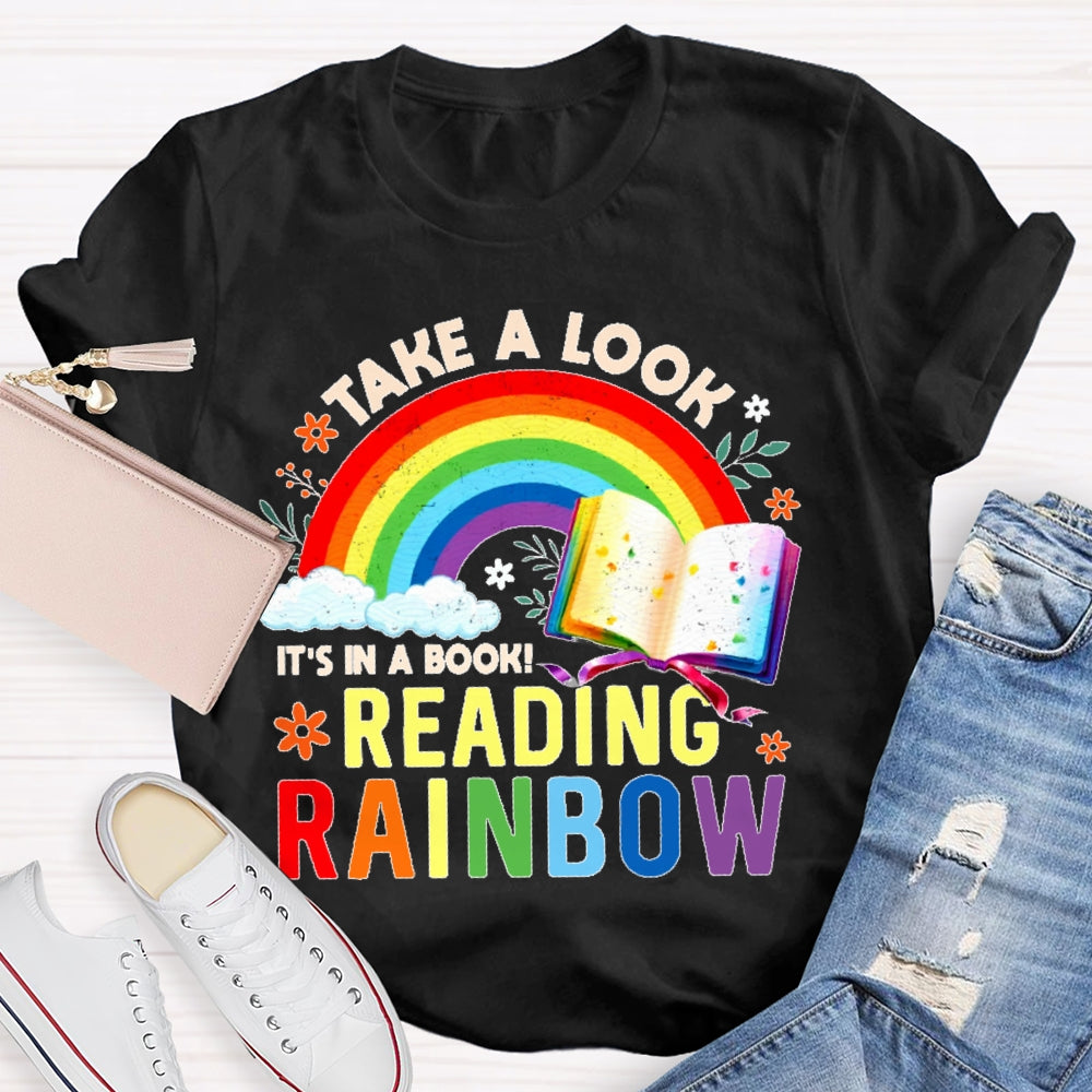 Take A Look it's In A Book Reading Book Vintage Rainbow T-shirt