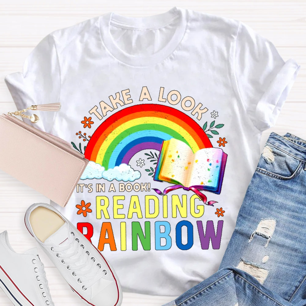 Take A Look it's In A Book Reading Book Vintage Rainbow T-shirt