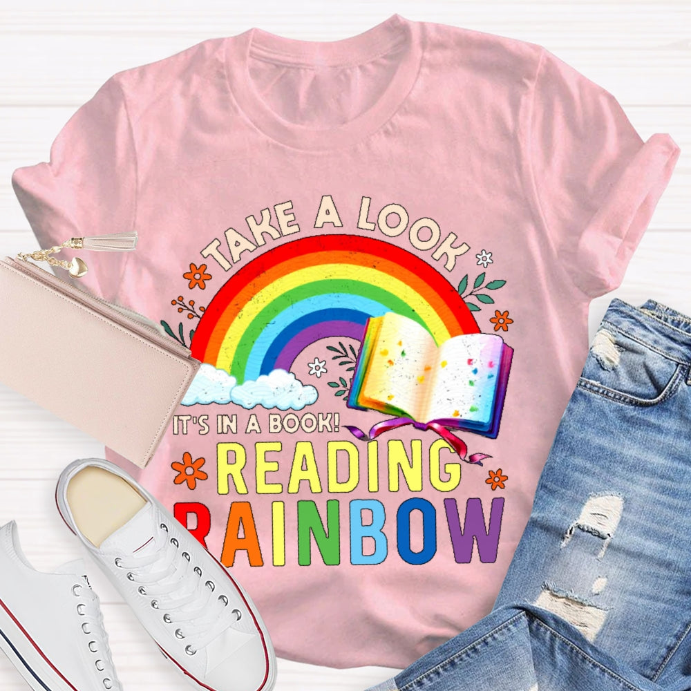 Take A Look it's In A Book Reading Book Vintage Rainbow T-shirt