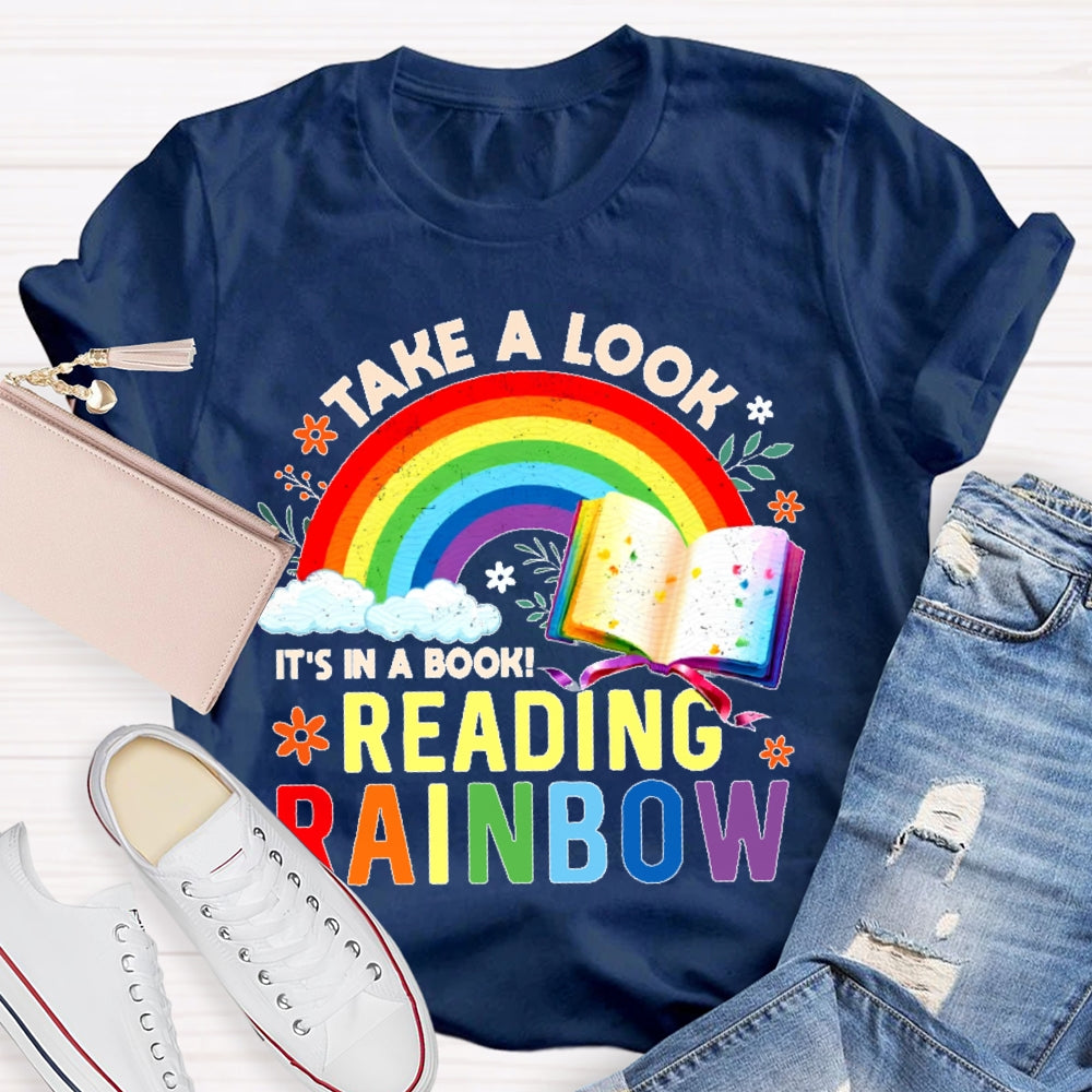 Take A Look it's In A Book Reading Book Vintage Rainbow T-shirt