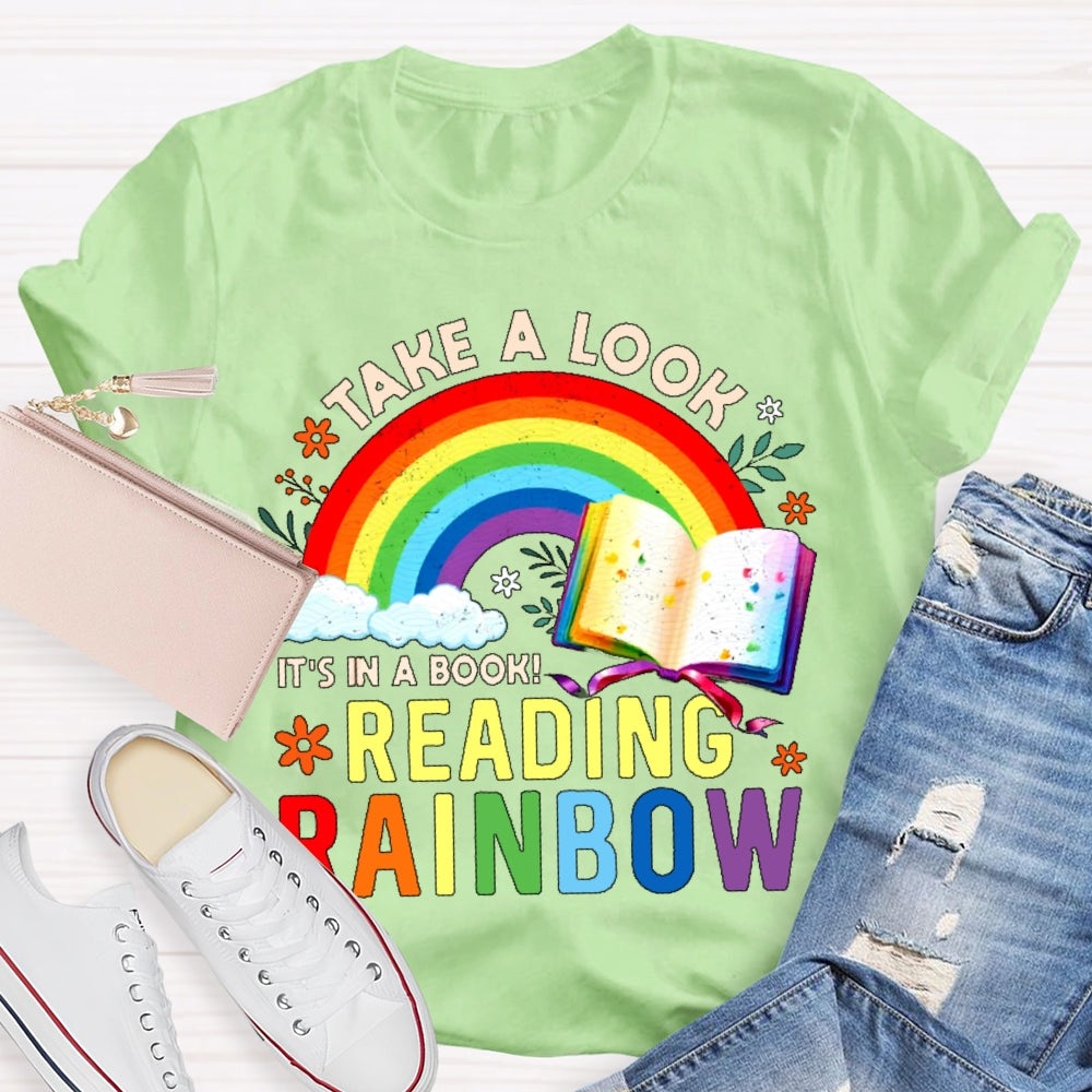 Take A Look it's In A Book Reading Book Vintage Rainbow T-shirt