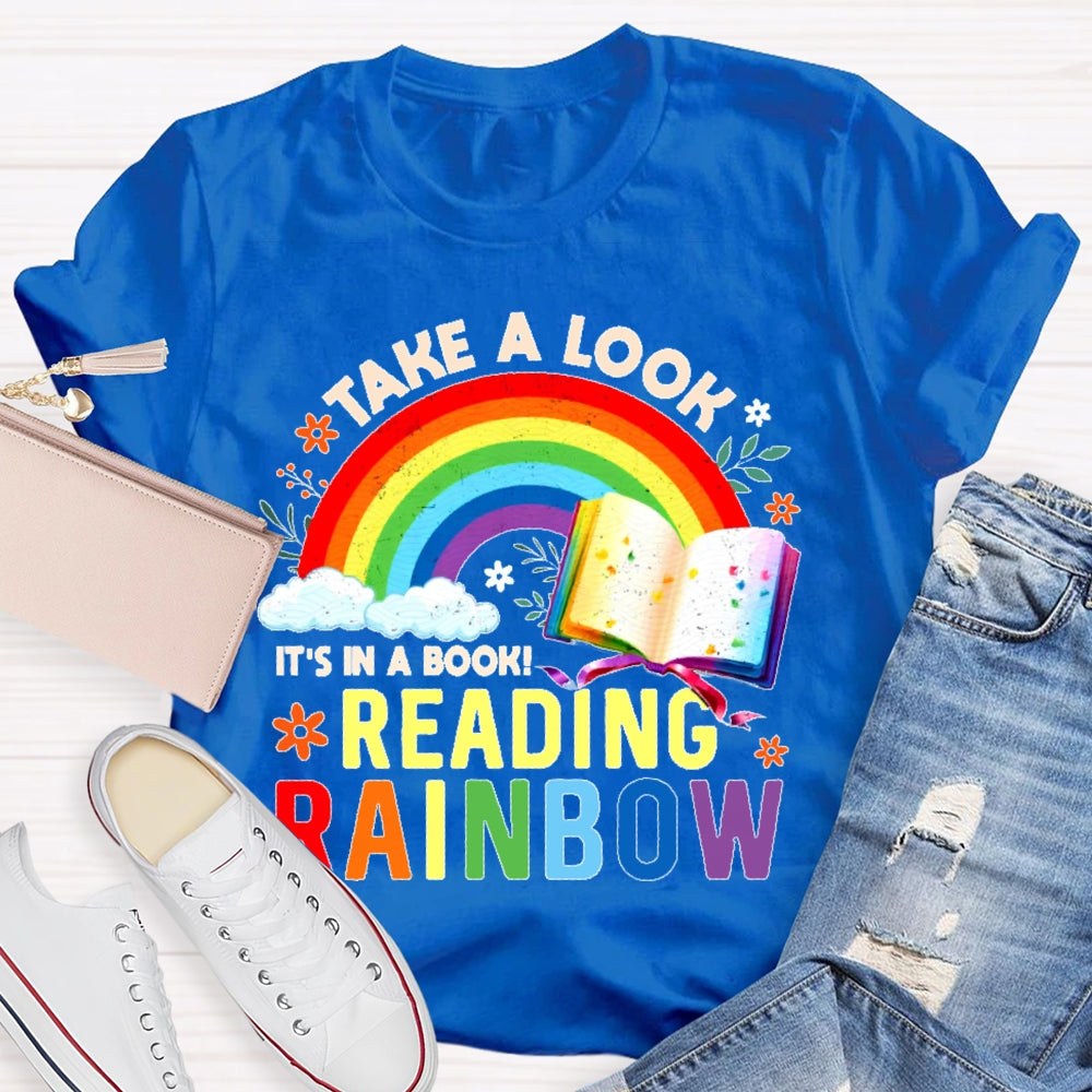Take A Look it's In A Book Reading Book Vintage Rainbow T-shirt