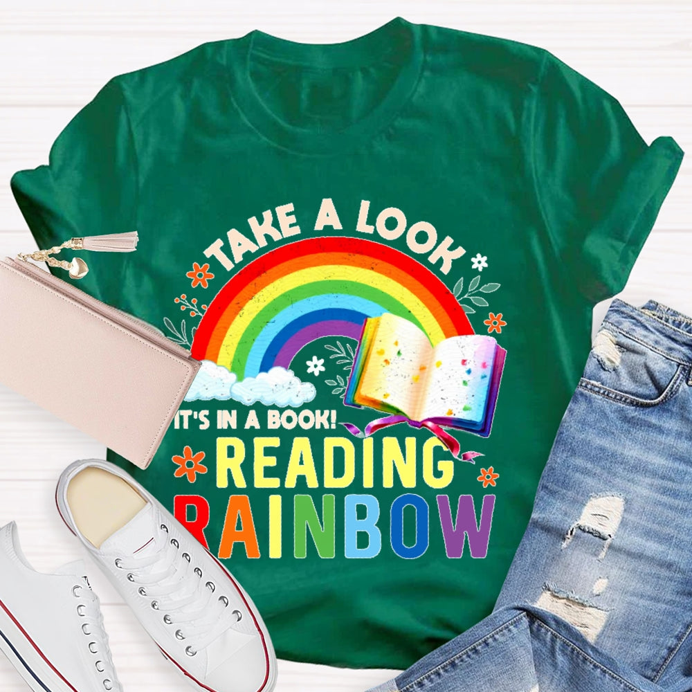 Take A Look it's In A Book Reading Book Vintage Rainbow T-shirt