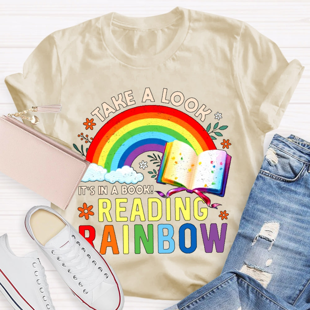 Take A Look it's In A Book Reading Book Vintage Rainbow T-shirt