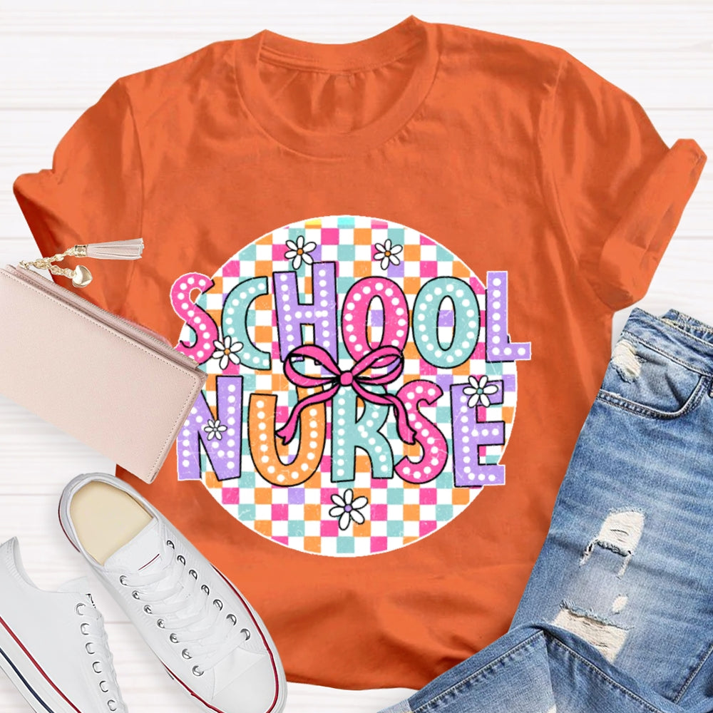 School Nurse Colorful Checkered T-shirt