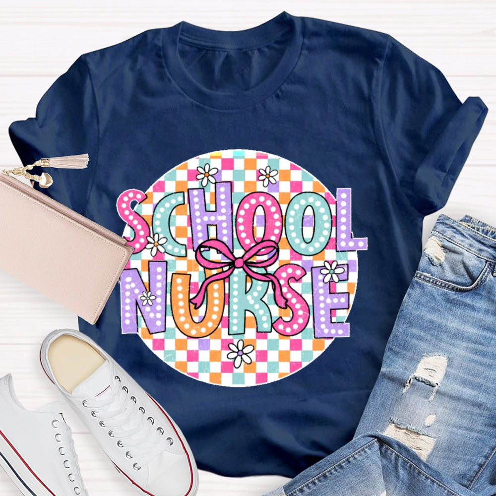 School Nurse Colorful Checkered T-shirt