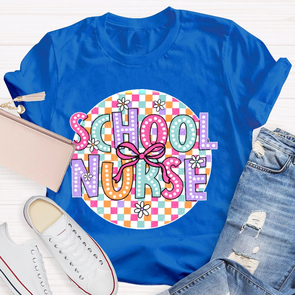 School Nurse Colorful Checkered T-shirt