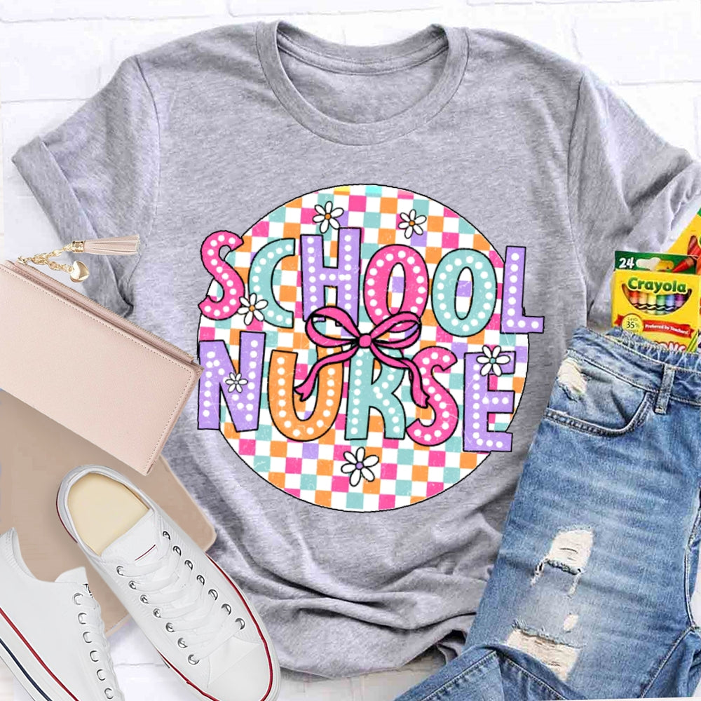 School Nurse Colorful Checkered T-shirt