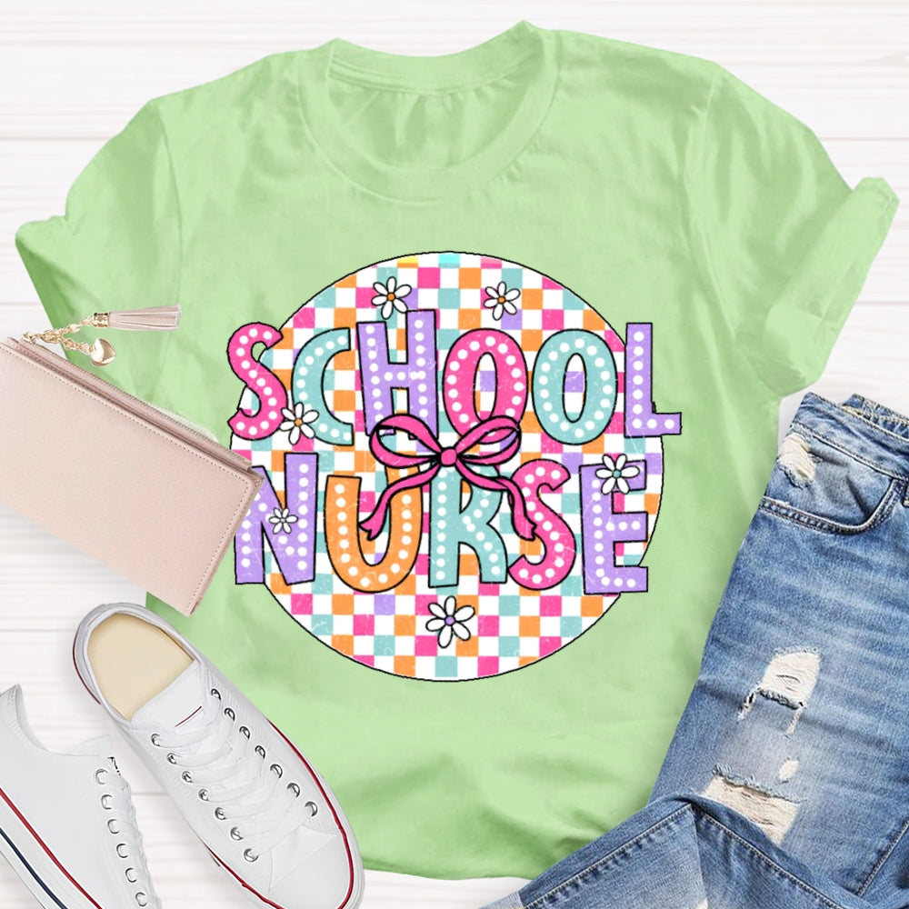 School Nurse Colorful Checkered T-shirt