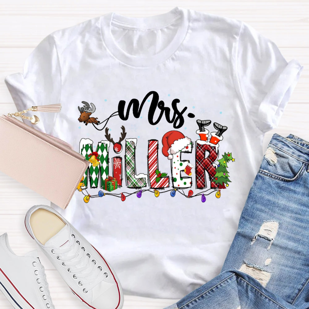 Personalized Name Christmas Lights And Christmas Fonts T-shirt