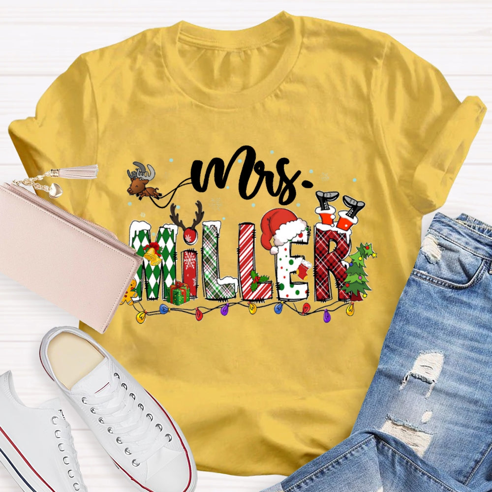 Personalized Name Christmas Lights And Christmas Fonts T-shirt