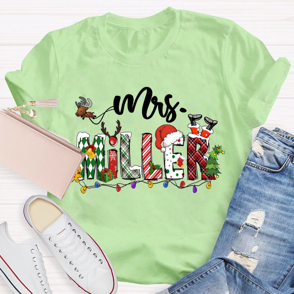 Personalized Name Christmas Lights And Christmas Fonts T-shirt