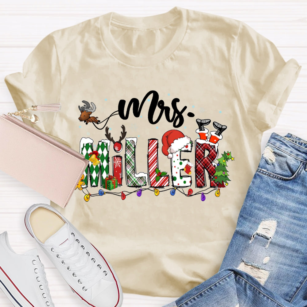 Personalized Name Christmas Lights And Christmas Fonts T-shirt