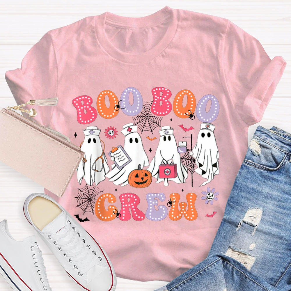 School Nurse Boo Crew Colorful Fonts And Nurse Ghost T-shirt