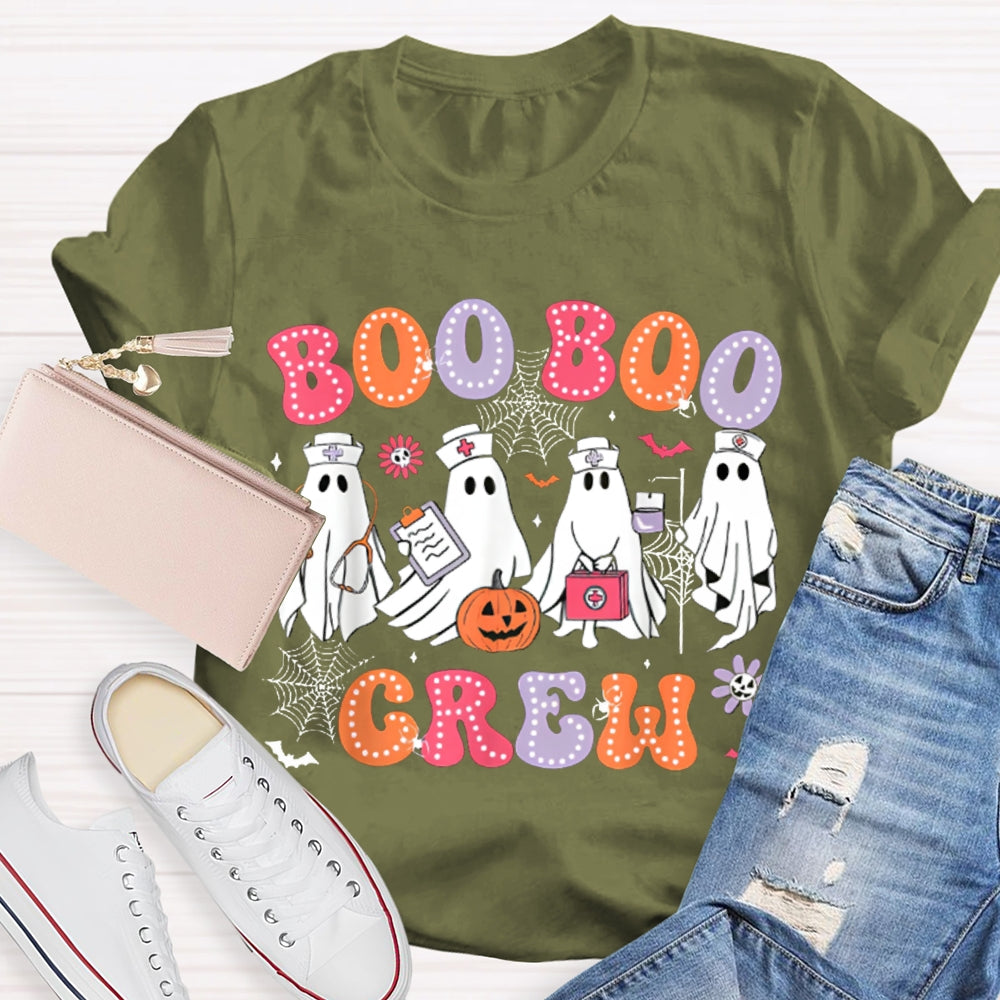 School Nurse Boo Crew Colorful Fonts And Nurse Ghost T-shirt