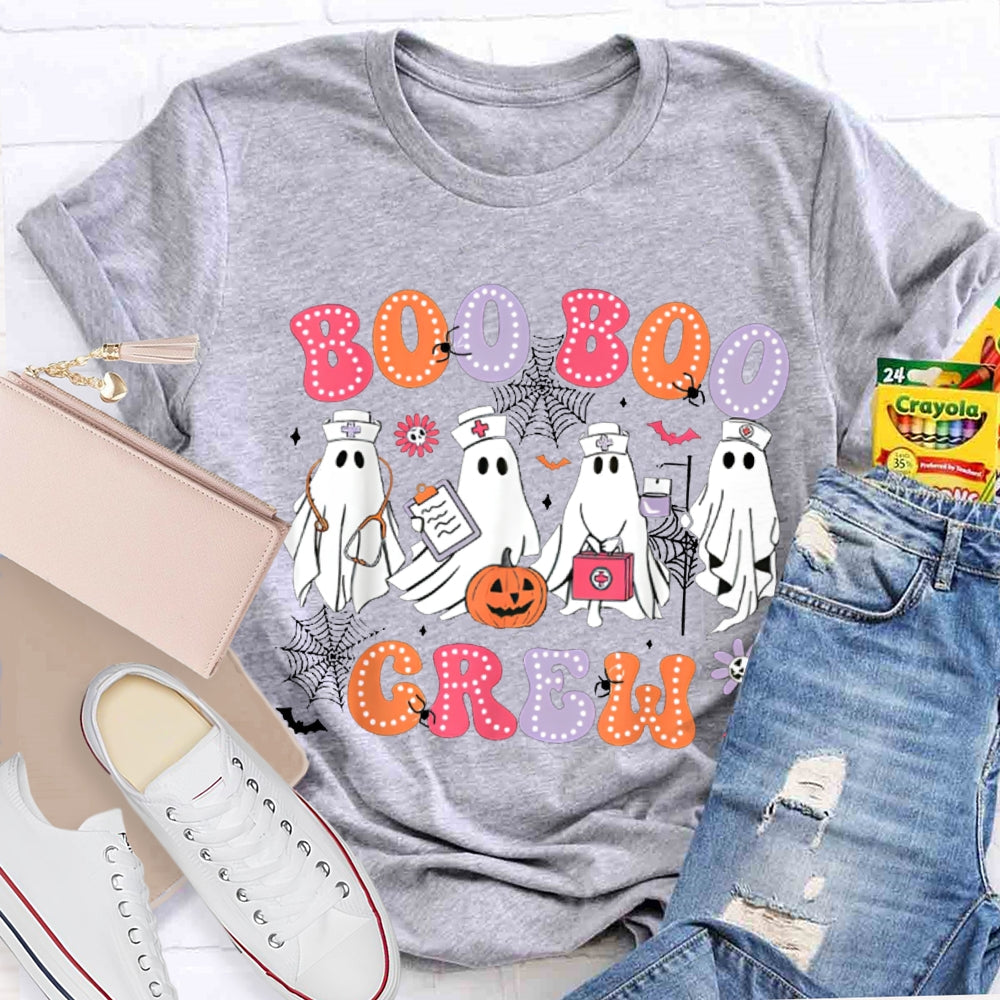 School Nurse Boo Crew Colorful Fonts And Nurse Ghost T-shirt