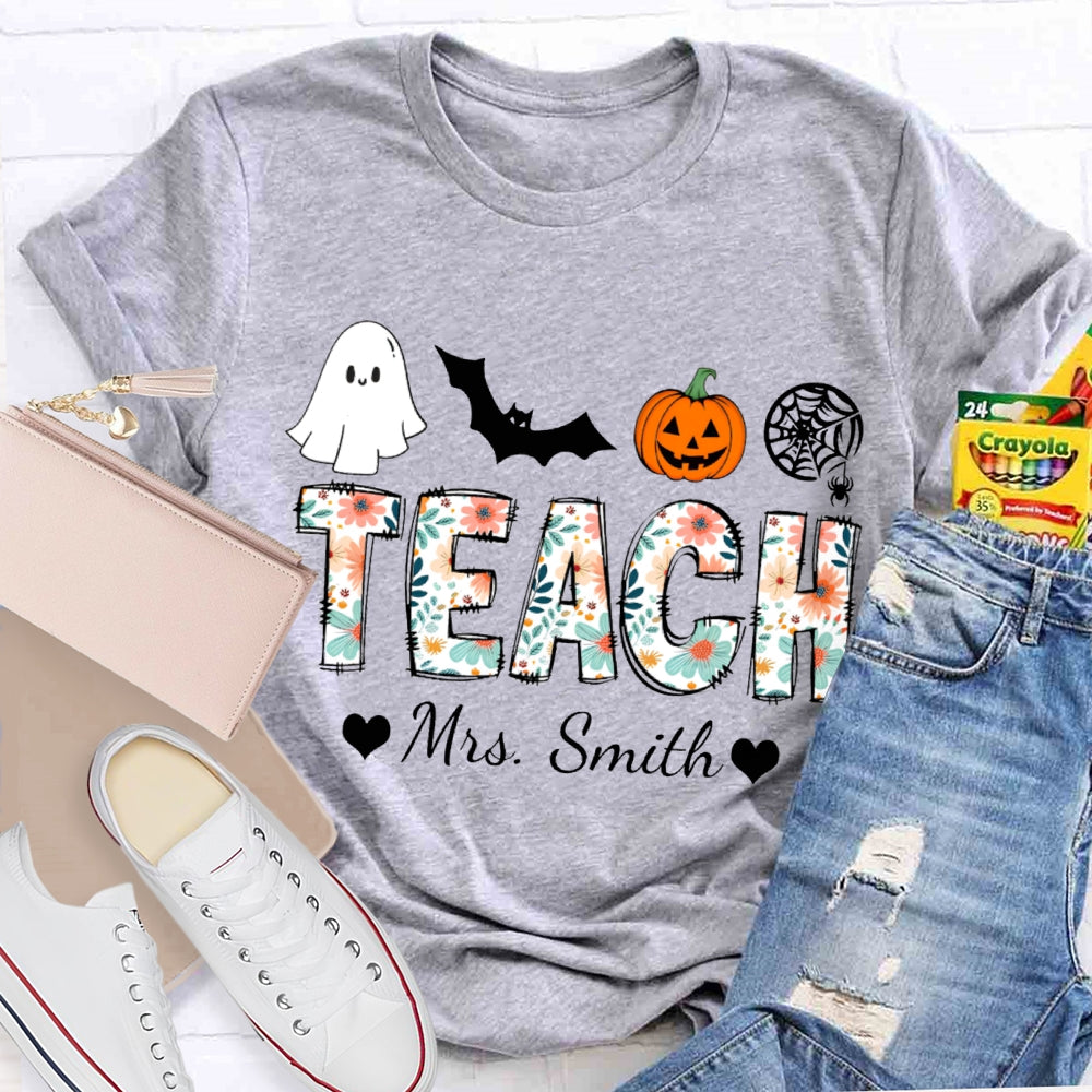 Personalized Name Teach Colorful Tie-Dye Font Halloween Atmosphere T-shirt