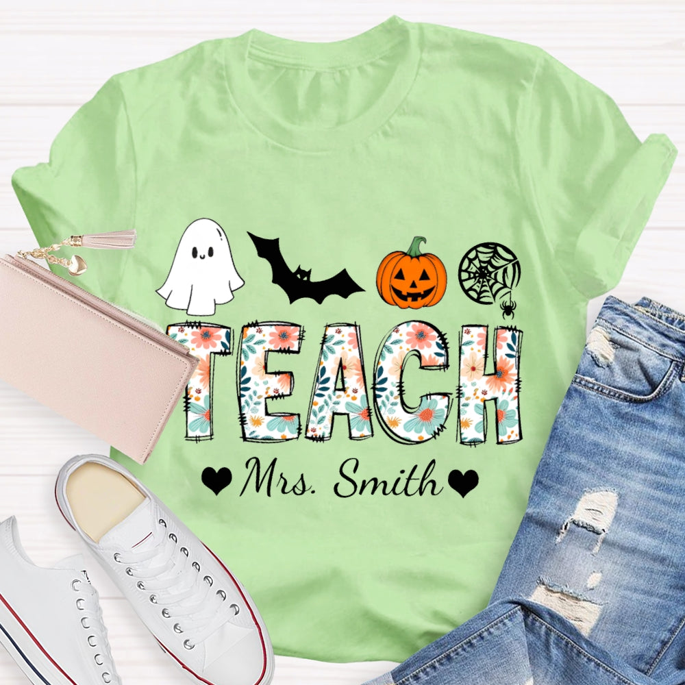 Personalized Name Teach Colorful Tie-Dye Font Halloween Atmosphere T-shirt