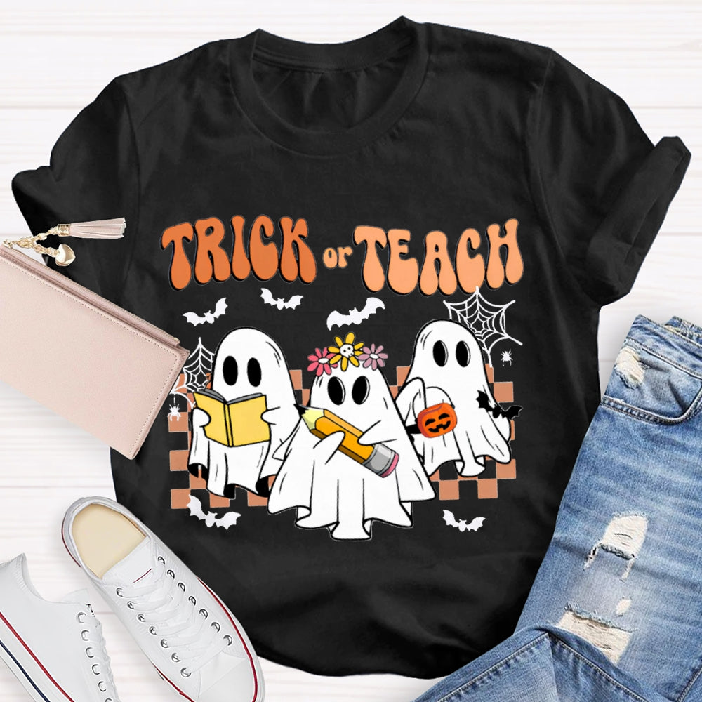 Trick Or Teach Bats And Cute Ghosts For Halloween T-shirt