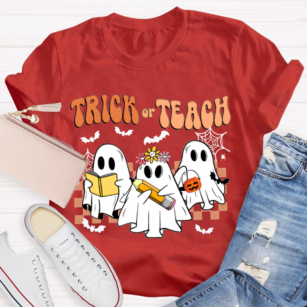 Trick Or Teach Bats And Cute Ghosts For Halloween T-shirt