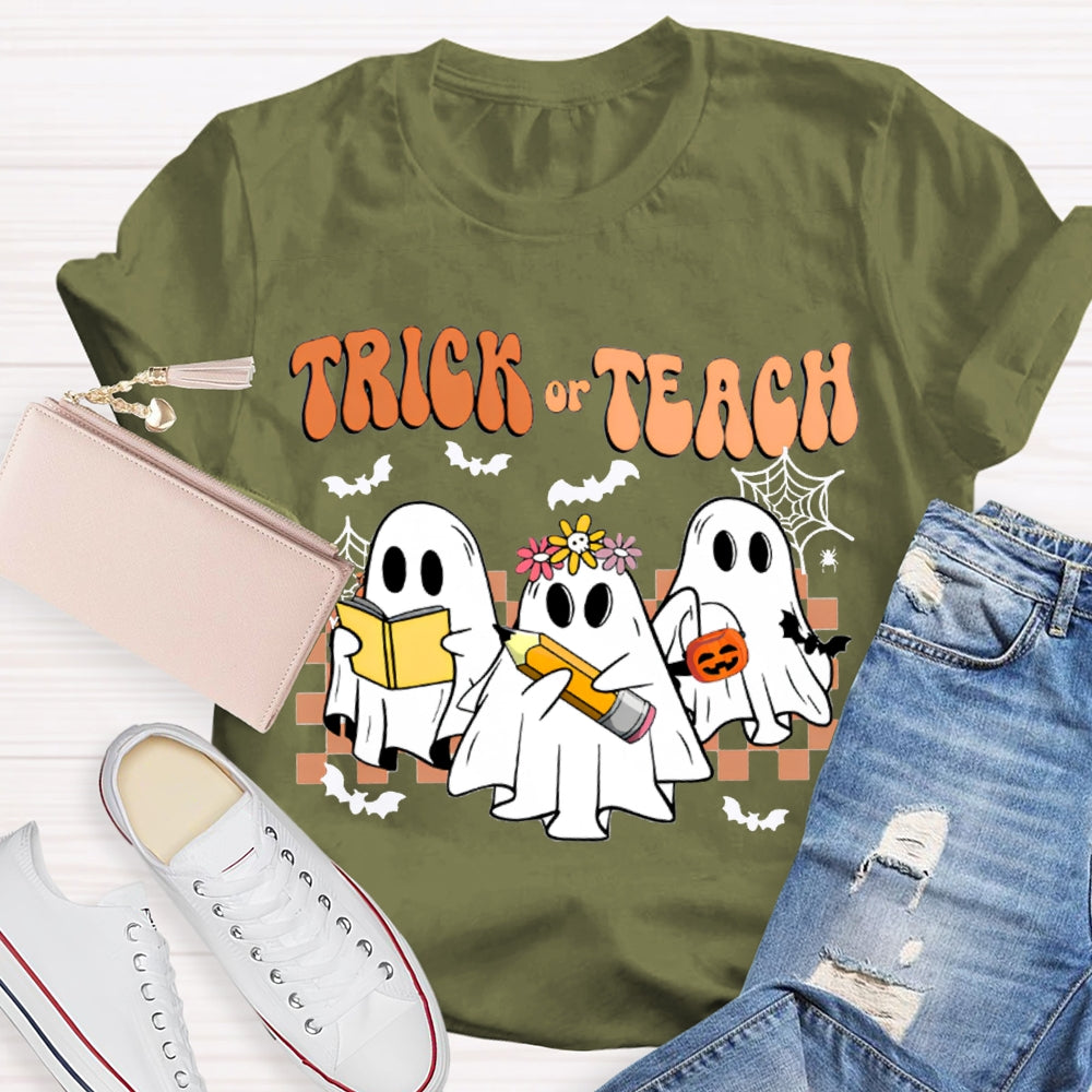 Trick Or Teach Bats And Cute Ghosts For Halloween T-shirt