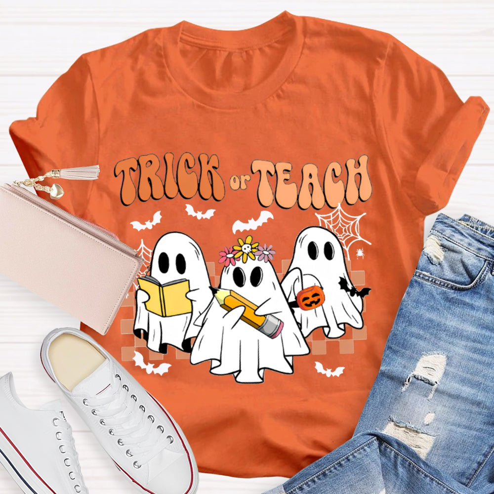 Trick Or Teach Bats And Cute Ghosts For Halloween T-shirt