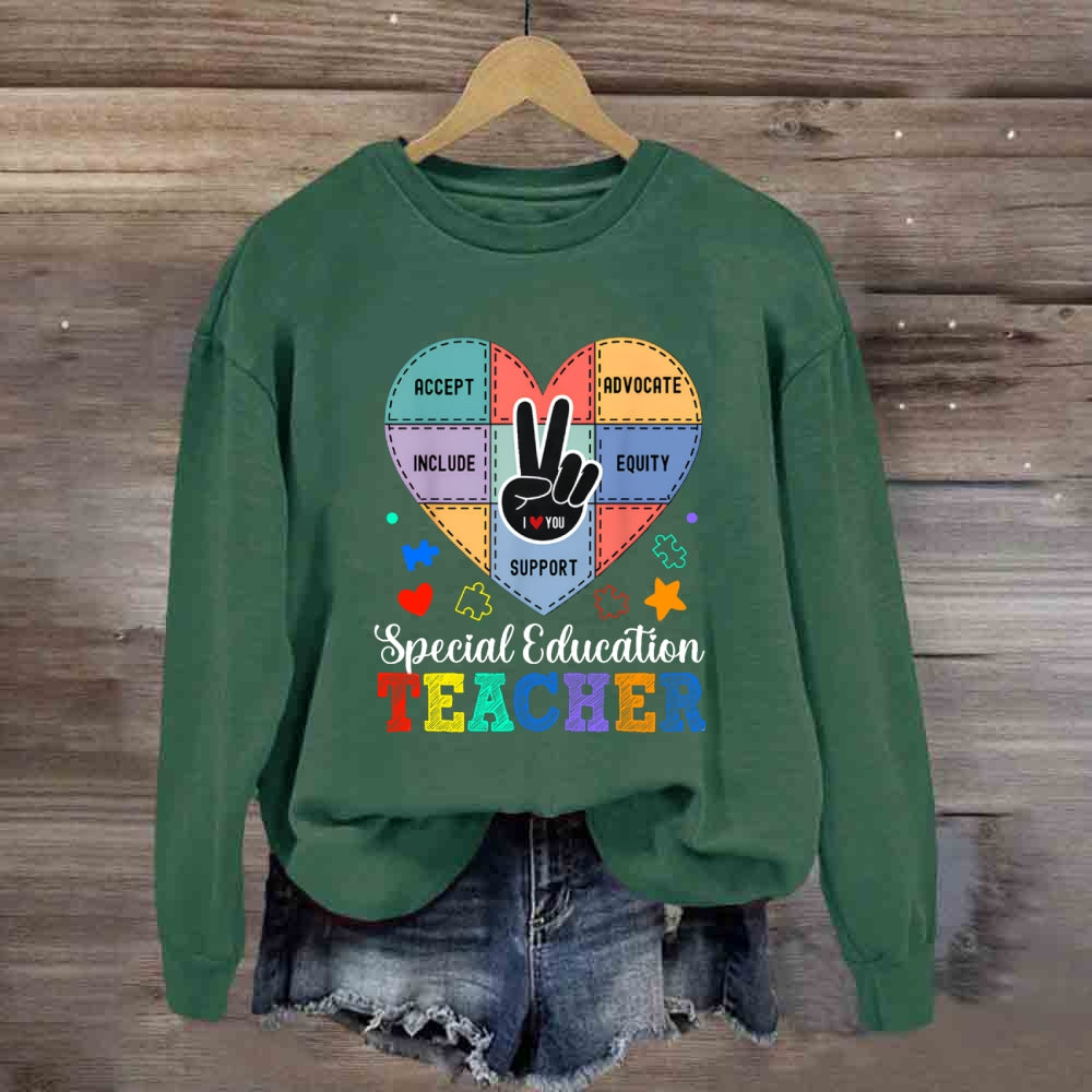 Special Education Teacher Support Love With Heart sweatshirt