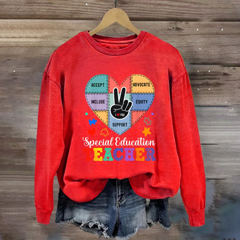 Special Education Teacher Support Love With Heart sweatshirt
