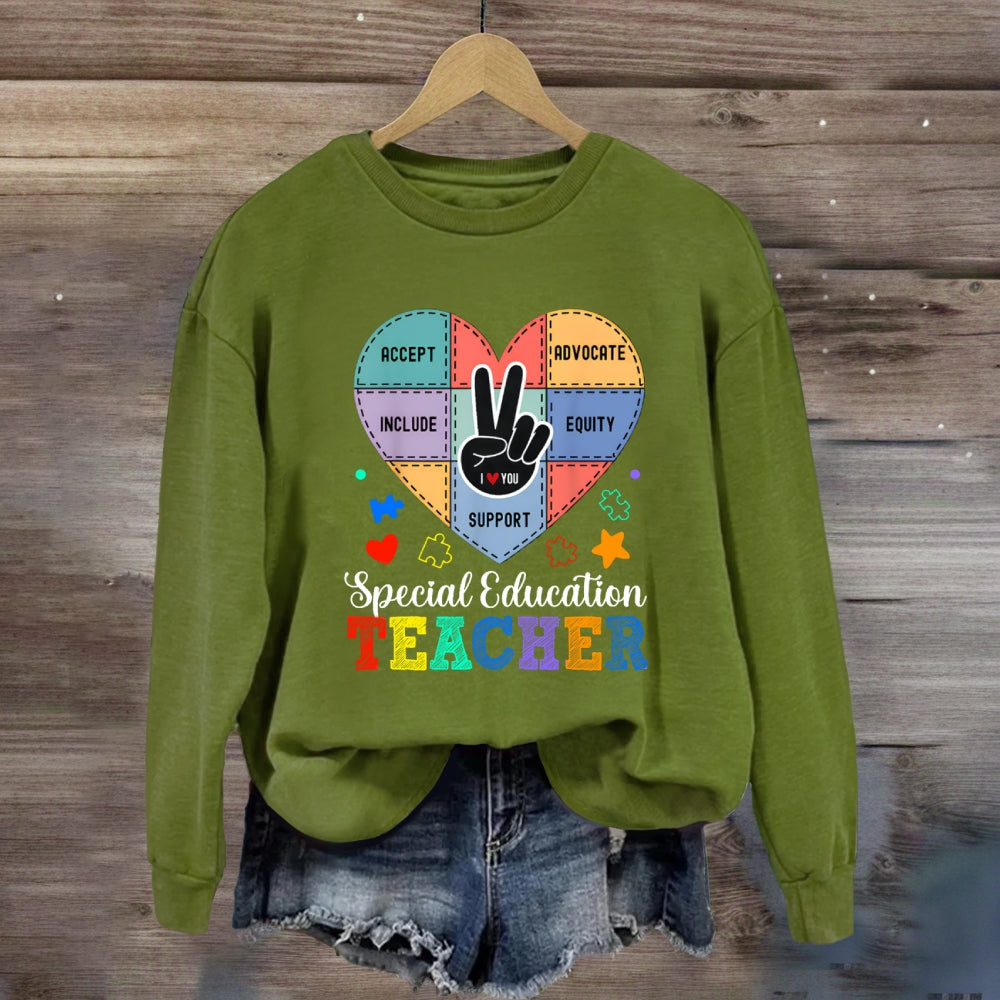 Special Education Teacher Support Love With Heart sweatshirt